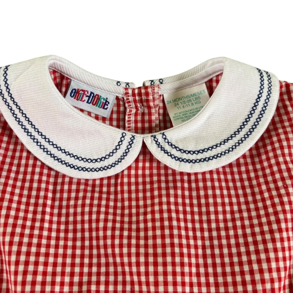 NWOT Vintage Okie Dokie Gingham Embroidered Dress Size 24M - Picture 2 of 6